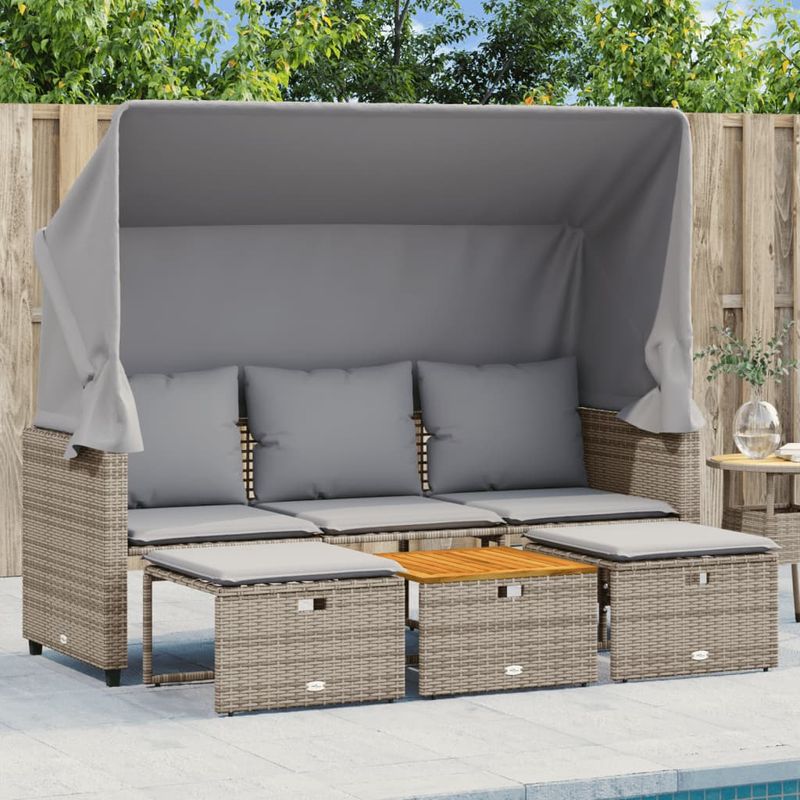 Casa si Gradina - Gradina si terasa - Mobilier exterior - Canapele si fotolii gradina - Canapea de gradina 3 locuri baldachin/scaune, gri, poliratan - Infinity.ro