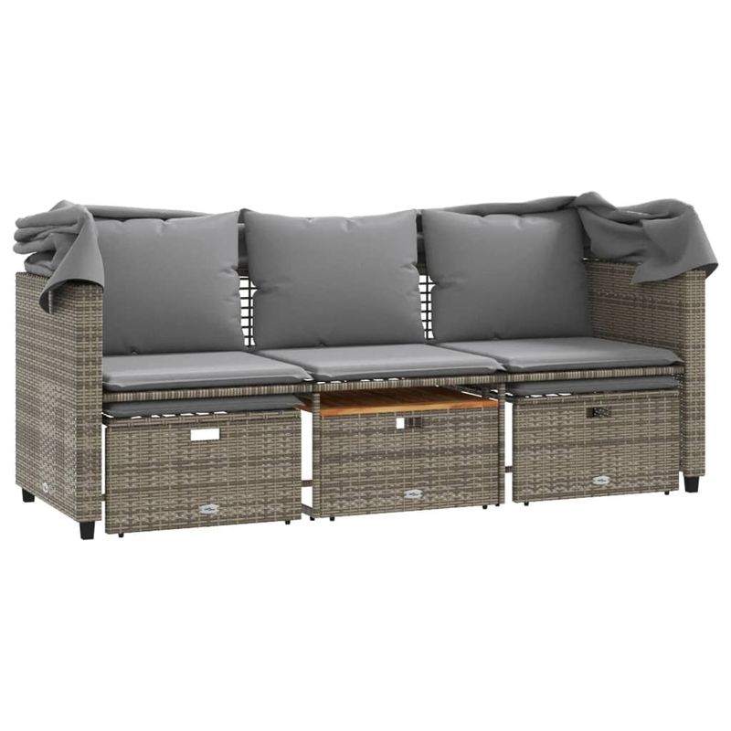 Casa si Gradina - Gradina si terasa - Mobilier exterior - Canapele si fotolii gradina - Canapea de gradina 3 locuri baldachin/scaune, gri, poliratan - Infinity.ro