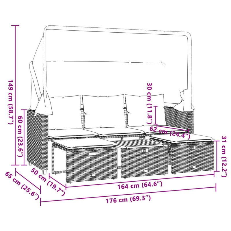 Casa si Gradina - Gradina si terasa - Mobilier exterior - Canapele si fotolii gradina - Canapea de gradina 3 locuri baldachin/scaune, gri, poliratan - Infinity.ro