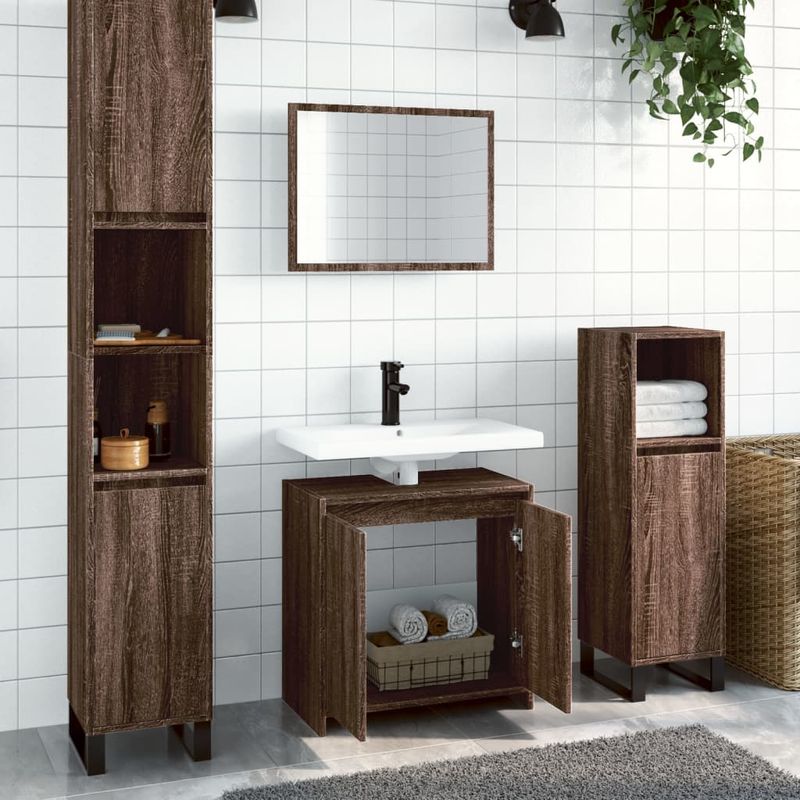 Casa si Gradina - Mobilier - Seturi de mobilier - Seturi baie - Set mobilier de baie, 2 piese, stejar maro, lemn prelucrat - Infinity.ro