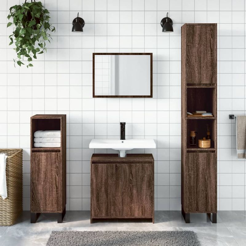 Casa si Gradina - Mobilier - Seturi de mobilier - Seturi baie - Set mobilier de baie, 2 piese, stejar maro, lemn prelucrat - Infinity.ro