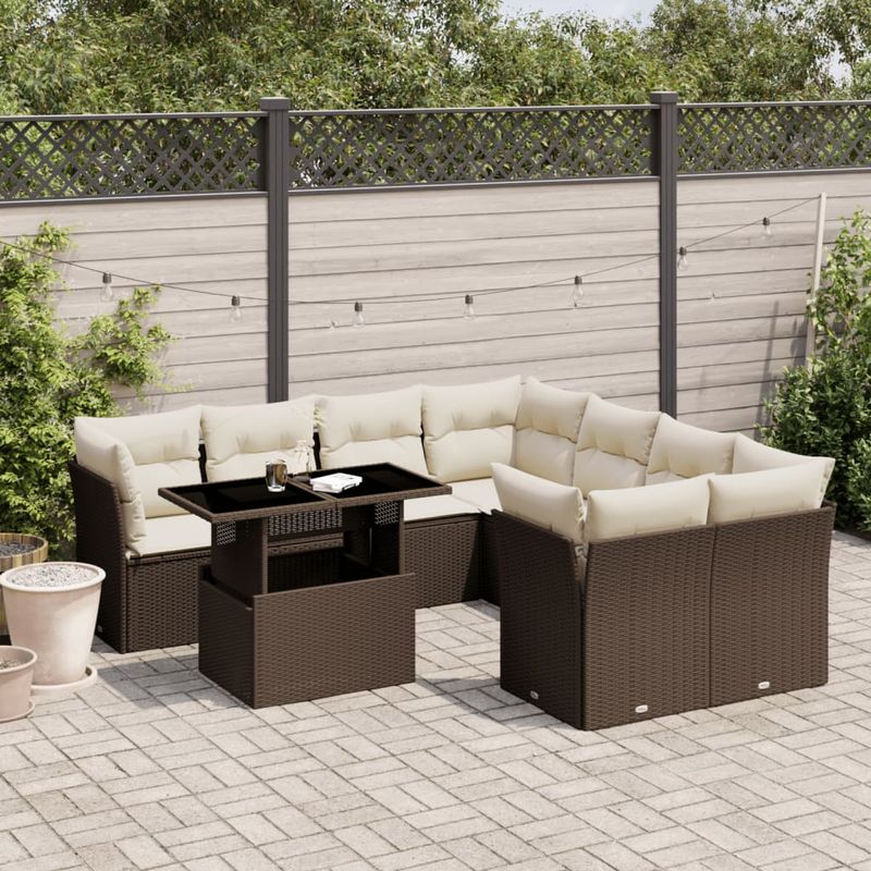 Casa si Gradina - Gradina si terasa - Mobilier exterior - Seturi mobila gradina - Set canapele de gradina cu perne, 9 piese, maro, poliratan - Infinity.ro