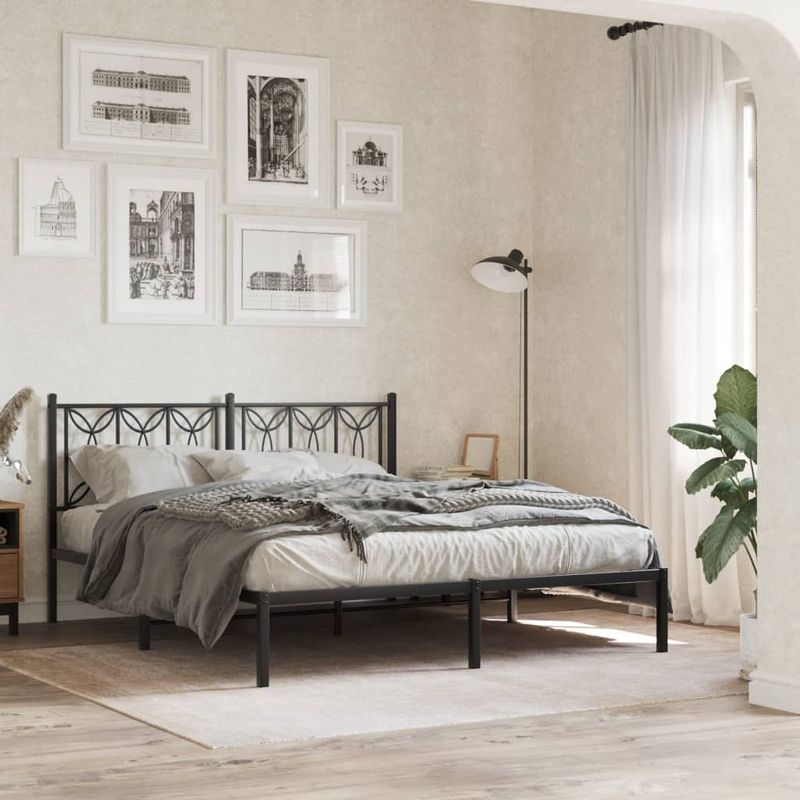 Casa si Gradina - Mobilier - Paturi si accesorii - Paturi - Cadru de pat metalic cu tablie, negru, 160x200 cm - Infinity.ro