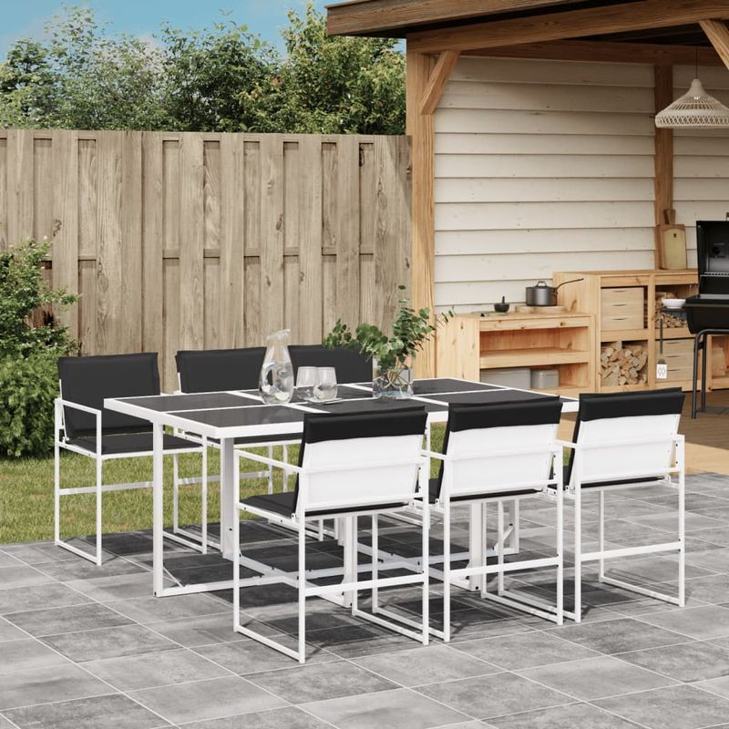 Casa si Gradina - Gradina si terasa - Mobilier exterior - Seturi mobila gradina - Set mobilier de gradina, 7 piese, cu perne, alb, textilena - Infinity.ro
