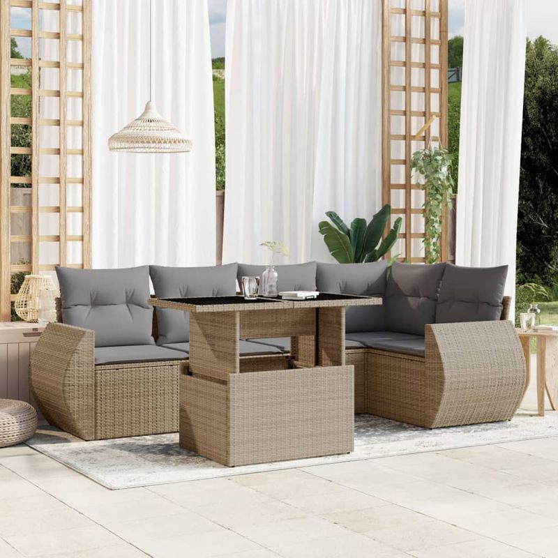 Casa si Gradina - Gradina si terasa - Mobilier exterior - Seturi mobila gradina - Set canapele de gradina cu perne, 6 piese, bej, poliratan - Infinity.ro