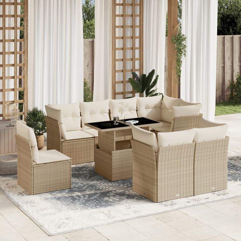 Casa si Gradina - Gradina si terasa - Mobilier exterior - Seturi mobila gradina - Set canapele de gradina, 9 piese, cu perne, bej, poliratan - Infinity.ro