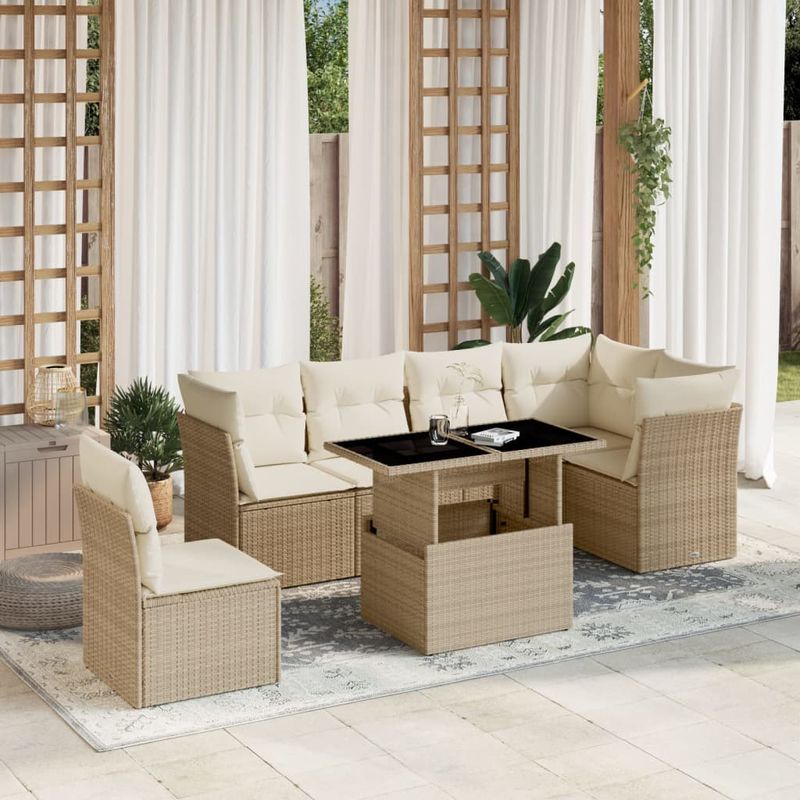 Casa si Gradina - Gradina si terasa - Mobilier exterior - Seturi mobila gradina - Set canapele de gradina, 7 piese, cu perne, bej, poliratan - Infinity.ro