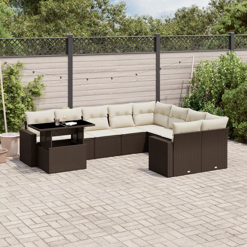 Casa si Gradina - Gradina si terasa - Mobilier exterior - Seturi mobila gradina - Set canapele de gradina cu perne, 10 piese, maro, poliratan - Infinity.ro