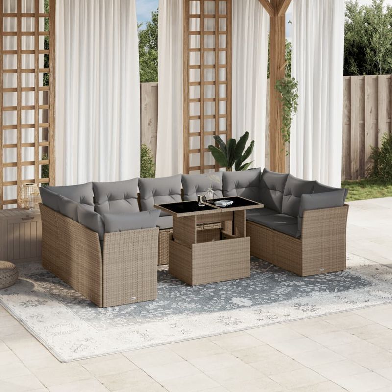 Casa si Gradina - Gradina si terasa - Mobilier exterior - Seturi mobila gradina - Set canapele de gradina cu perne, 10 piese, bej, poliratan - Infinity.ro