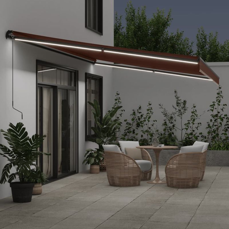 Casa si Gradina - Gradina si terasa - Umbrele si pavilioane - Umbrele - Copertina retractabila manual cu LED-uri, maro, 600x300 cm - Infinity.ro