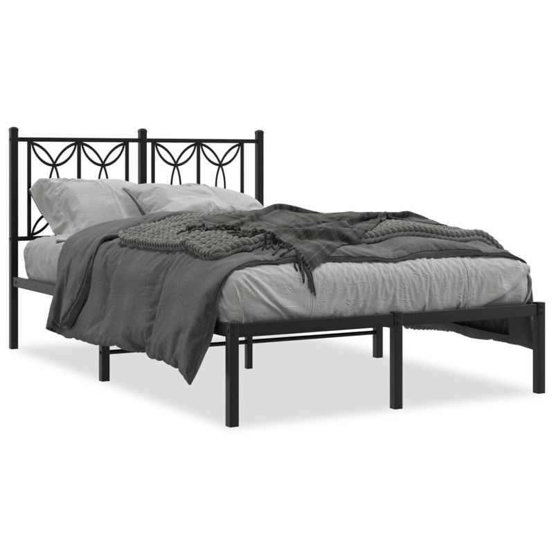 Casa si Gradina - Mobilier - Paturi si accesorii - Paturi - Cadru de pat metalic cu tablie, negru, 120x190 cm - Infinity.ro