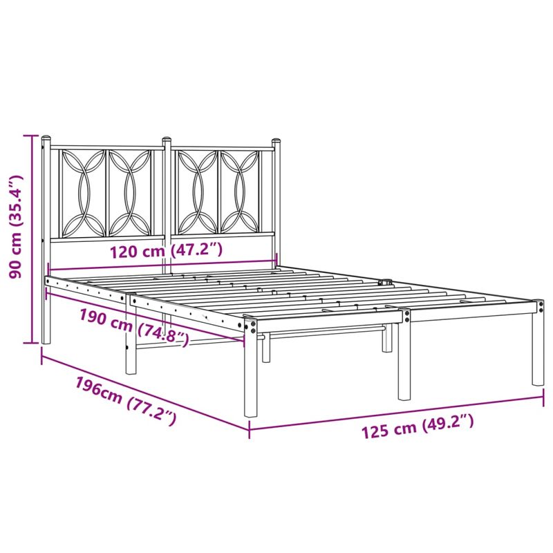 Casa si Gradina - Mobilier - Paturi si accesorii - Paturi - Cadru de pat metalic cu tablie, negru, 120x190 cm - Infinity.ro