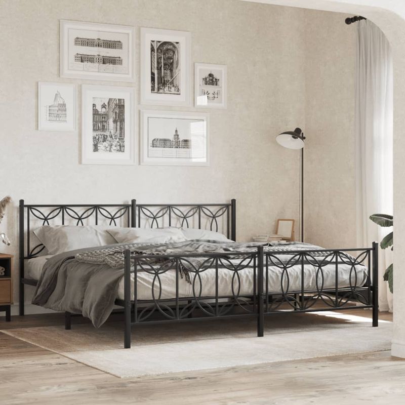 Casa si Gradina - Mobilier - Paturi si accesorii - Paturi - Cadru pat metalic cu tablii de cap/picioare, negru, 193x203 cm - Infinity.ro