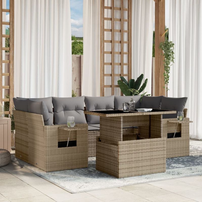 Casa si Gradina - Gradina si terasa - Mobilier exterior - Seturi mobila gradina - Set canapele de gradina, 7 piese, cu perne, bej, poliratan - Infinity.ro