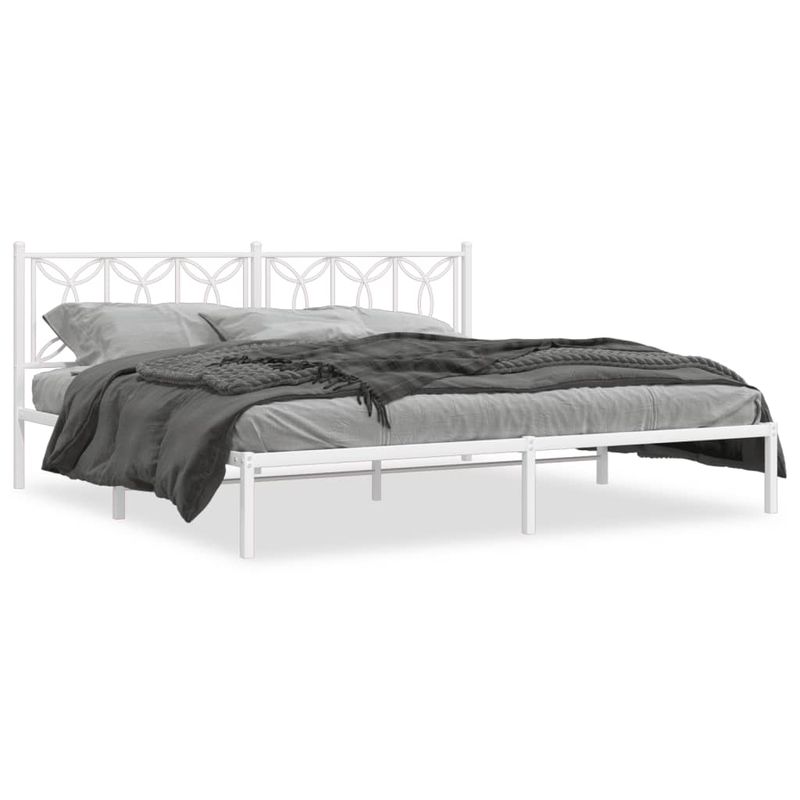 Casa si Gradina - Mobilier - Paturi si accesorii - Paturi - Cadru de pat metalic cu tablie, alb, 200x200 cm - Infinity.ro