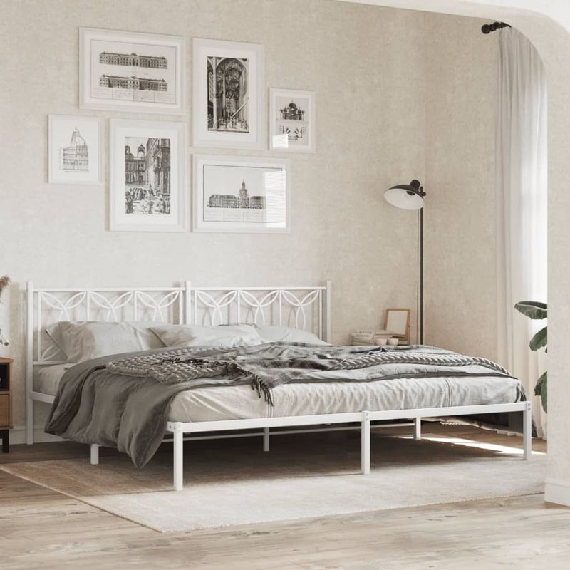 Casa si Gradina - Mobilier - Paturi si accesorii - Paturi - Cadru de pat metalic cu tablie, alb, 200x200 cm - Infinity.ro