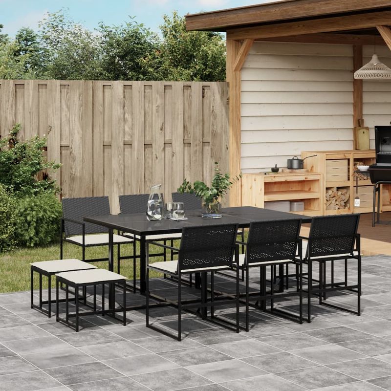 Casa si Gradina - Gradina si terasa - Mobilier exterior - Seturi mobila gradina - Set mobilier de exterior cu perne, 11 piese, negru, poliratan - Infinity.ro