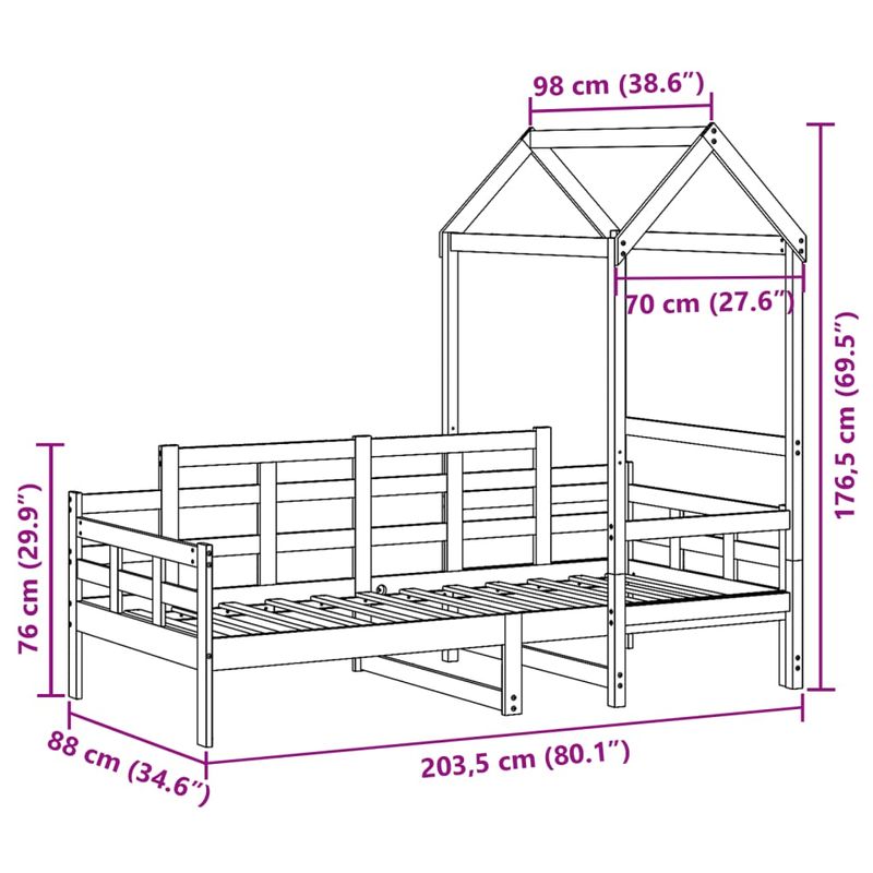 Casa si Gradina - Mobilier - Paturi si accesorii - Paturi - Pat de zi cu acoperis, alb, 80x200 cm, lemn masiv de pin - Infinity.ro