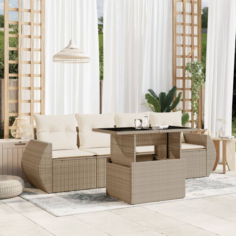 Casa si Gradina - Gradina si terasa - Mobilier exterior - Seturi mobila gradina - Set canapele de gradina cu perne, 5 piese, bej, poliratan - Infinity.ro