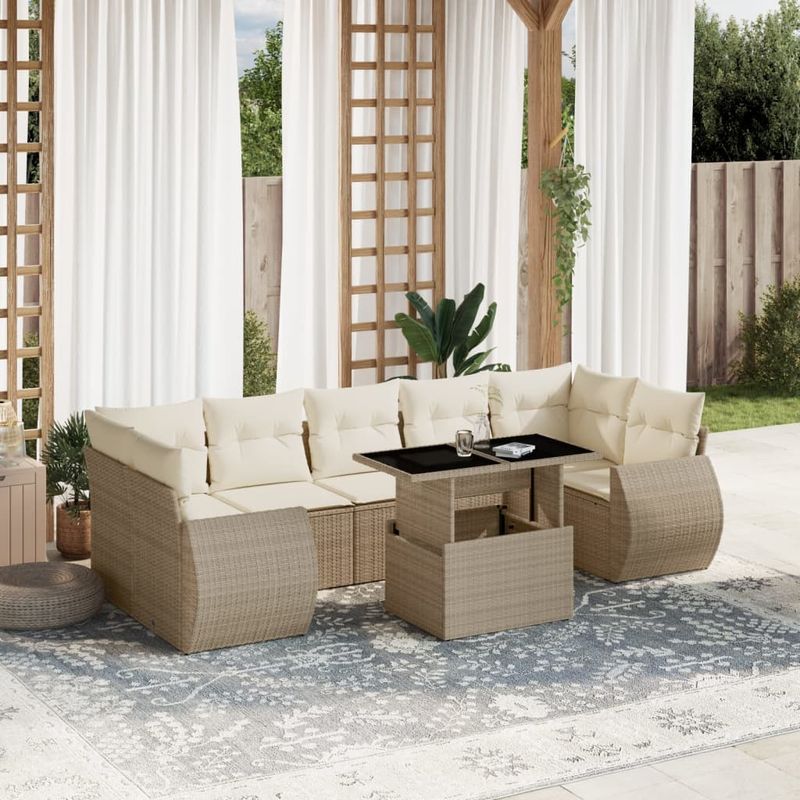 Casa si Gradina - Gradina si terasa - Mobilier exterior - Seturi mobila gradina - Set canapele de gradina, 8 piese, cu perne, bej, poliratan - Infinity.ro