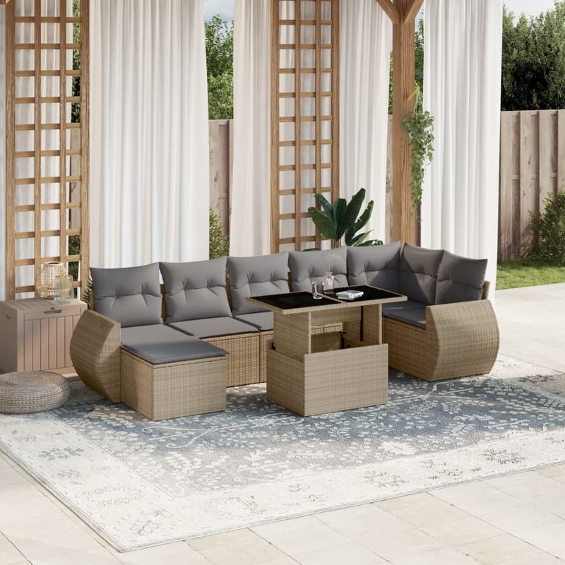 Casa si Gradina - Gradina si terasa - Mobilier exterior - Seturi mobila gradina - Set canapele de gradina, 8 piese, cu perne, bej, poliratan - Infinity.ro
