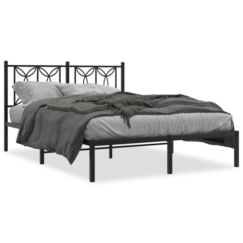 Casa si Gradina - Mobilier - Paturi si accesorii - Paturi - Cadru de pat metalic cu tablie, negru, 135x190 cm - Infinity.ro
