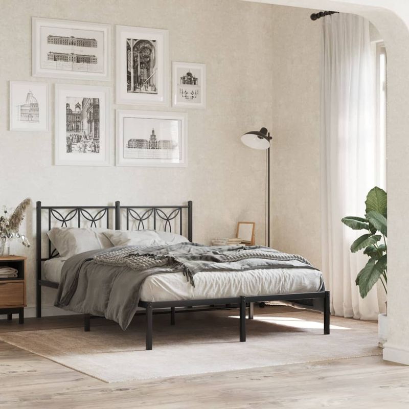 Casa si Gradina - Mobilier - Paturi si accesorii - Paturi - Cadru de pat metalic cu tablie, negru, 135x190 cm - Infinity.ro