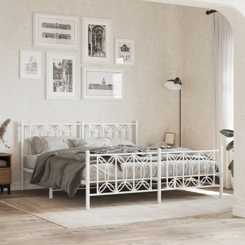 Casa si Gradina - Mobilier - Paturi si accesorii - Paturi - Cadru de pat metalic cu tablie de cap/picioare, alb, 180x200 cm - Infinity.ro