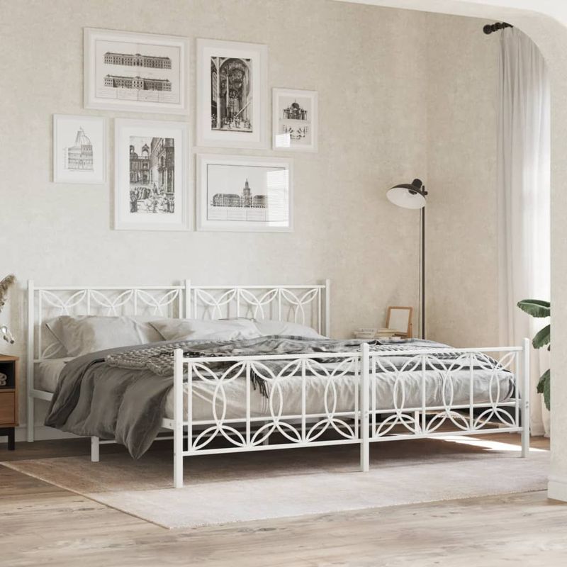 Casa si Gradina - Mobilier - Paturi si accesorii - Paturi - Cadru de pat metalic cu tablie, alb, 200x200 cm - Infinity.ro