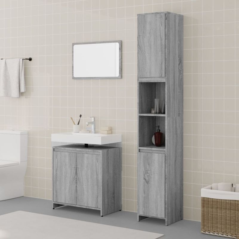 Casa si Gradina - Mobilier - Seturi de mobilier - Seturi baie - Set mobilier de baie, 3 piese, gri sonoma, lemn prelucrat - Infinity.ro