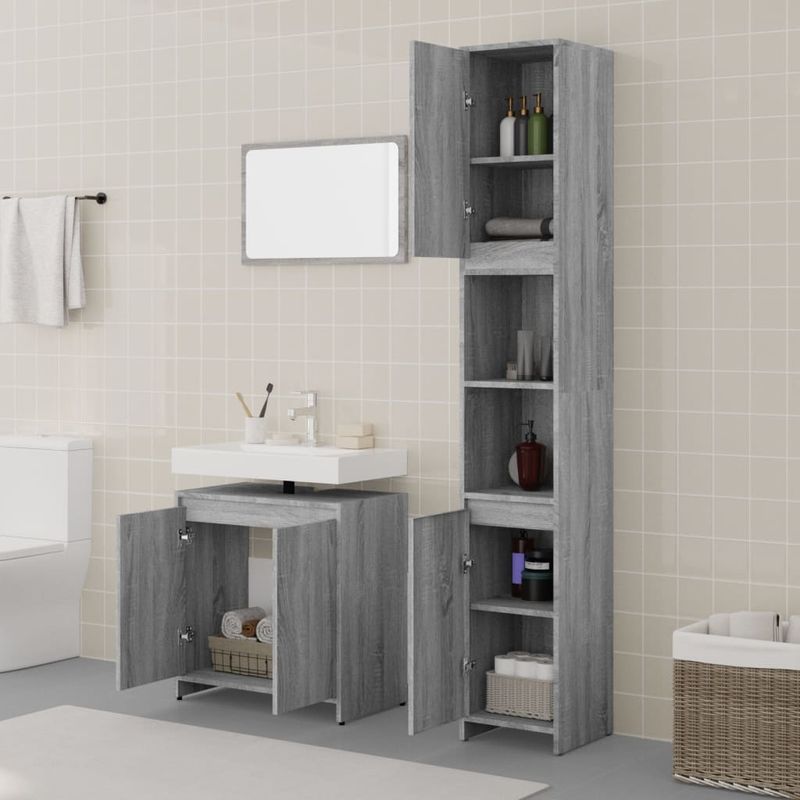Casa si Gradina - Mobilier - Seturi de mobilier - Seturi baie - Set mobilier de baie, 3 piese, gri sonoma, lemn prelucrat - Infinity.ro