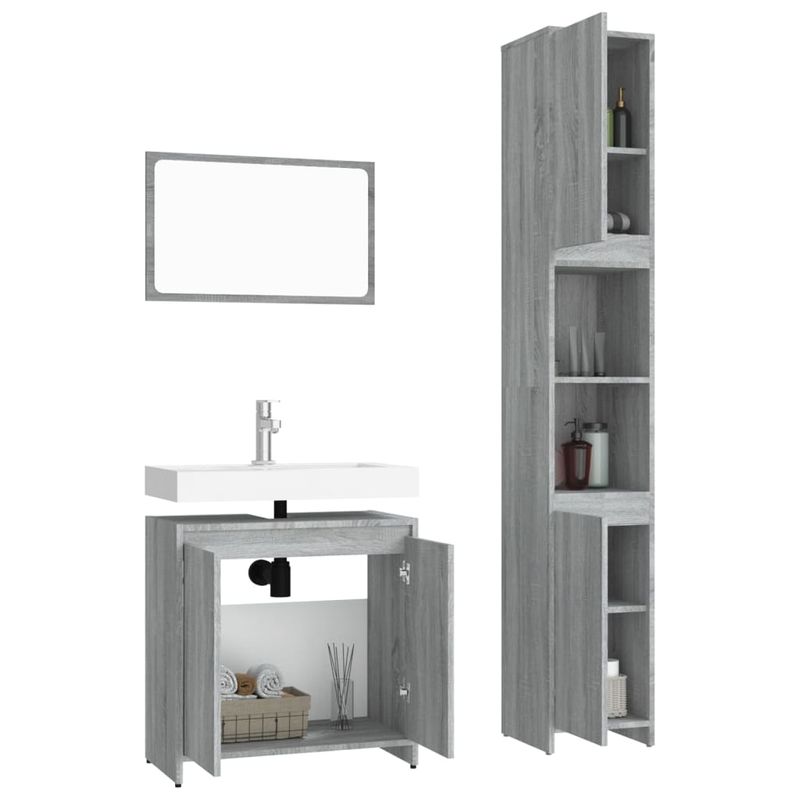 Casa si Gradina - Mobilier - Seturi de mobilier - Seturi baie - Set mobilier de baie, 3 piese, gri sonoma, lemn prelucrat - Infinity.ro