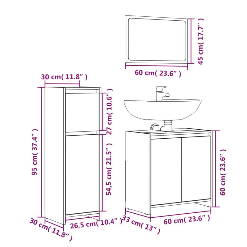 Casa si Gradina - Mobilier - Seturi de mobilier - Seturi baie - Set mobilier de baie, 3 piese, stejar fumuriu, lemn prelucrat - Infinity.ro
