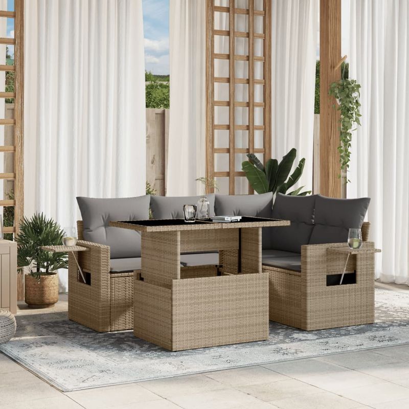 Casa si Gradina - Gradina si terasa - Mobilier exterior - Seturi mobila gradina - Set canapele de gradina cu perne, 5 piese, bej, poliratan - Infinity.ro