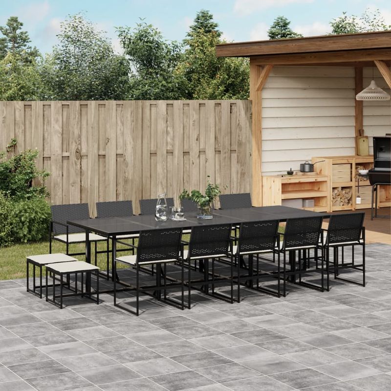 Casa si Gradina - Gradina si terasa - Mobilier exterior - Seturi mobila gradina - Set mobilier de gradina cu perne, 15 piese, negru, poliratan - Infinity.ro