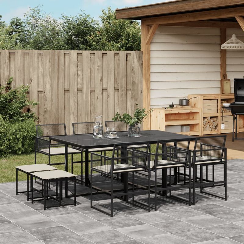 Casa si Gradina - Gradina si terasa - Mobilier exterior - Seturi mobila gradina - Set mobilier de exterior cu perne, 11 piese, negru, poliratan - Infinity.ro