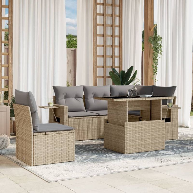Casa si Gradina - Gradina si terasa - Mobilier exterior - Seturi mobila gradina - Set canapele de gradina cu perne, 6 piese, bej, poliratan - Infinity.ro