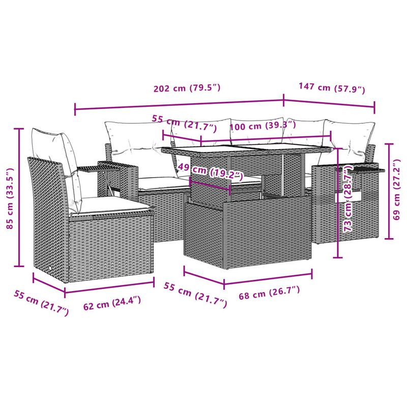 Casa si Gradina - Gradina si terasa - Mobilier exterior - Seturi mobila gradina - Set canapele de gradina cu perne, 6 piese, bej, poliratan - Infinity.ro
