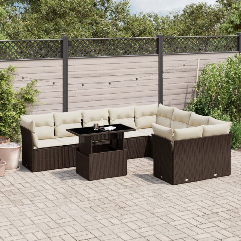 Casa si Gradina - Gradina si terasa - Mobilier exterior - Seturi mobila gradina - Set canapele de gradina cu perne, 10 piese, maro, poliratan - Infinity.ro