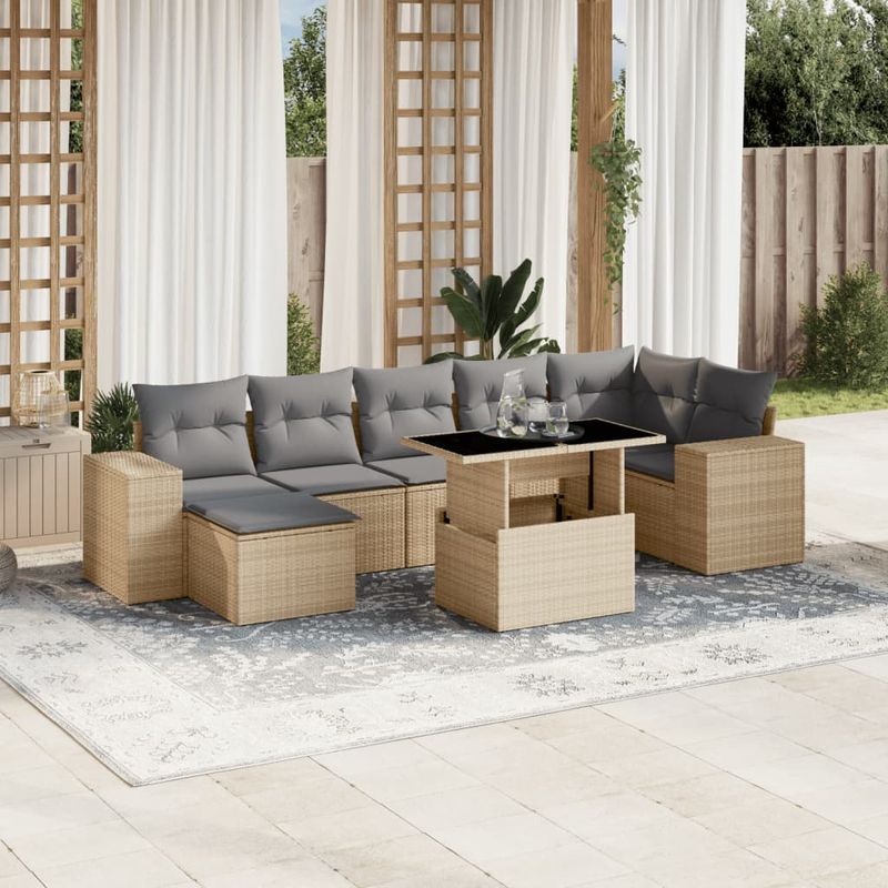 Casa si Gradina - Gradina si terasa - Mobilier exterior - Seturi mobila gradina - Set canapele de gradina, 8 piese, cu perne, bej, poliratan - Infinity.ro