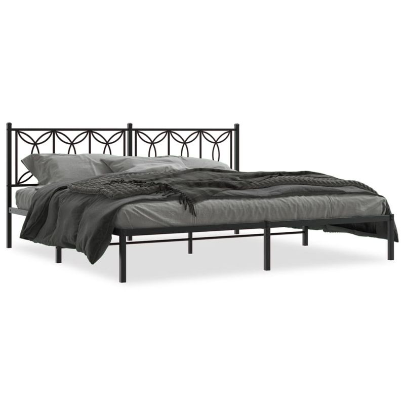 Casa si Gradina - Mobilier - Paturi si accesorii - Paturi - Cadru de pat metalic cu tablie, negru, 193x203 cm - Infinity.ro