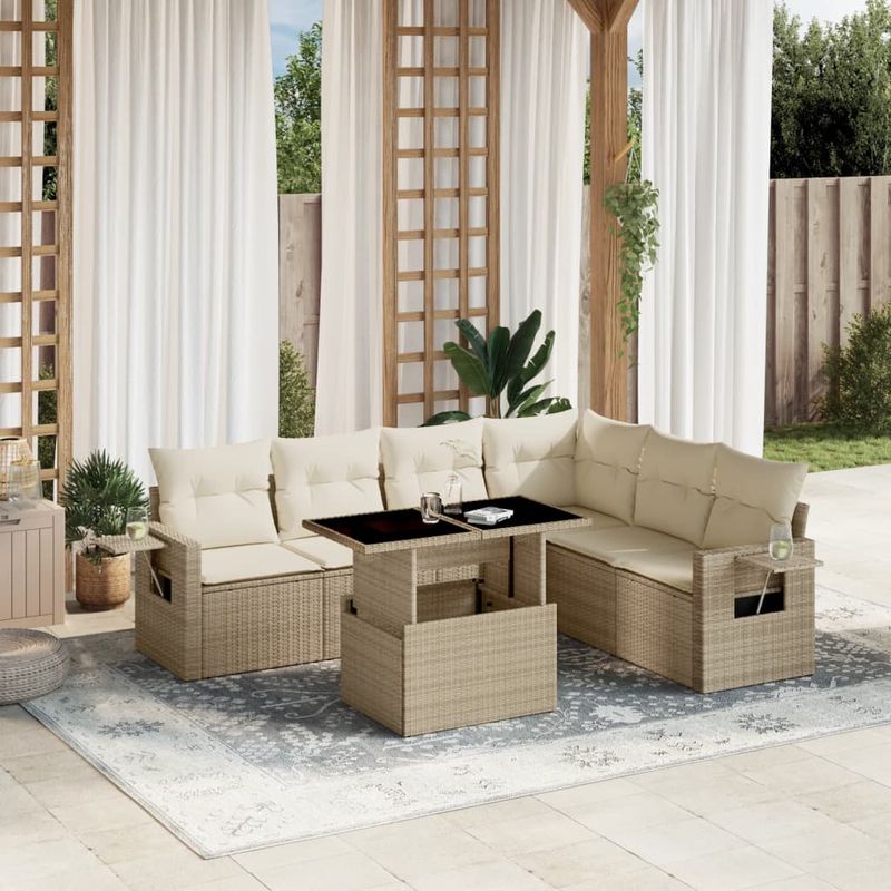 Casa si Gradina - Gradina si terasa - Mobilier exterior - Seturi mobila gradina - Set canapele de gradina, 7 piese, cu perne, bej, poliratan - Infinity.ro