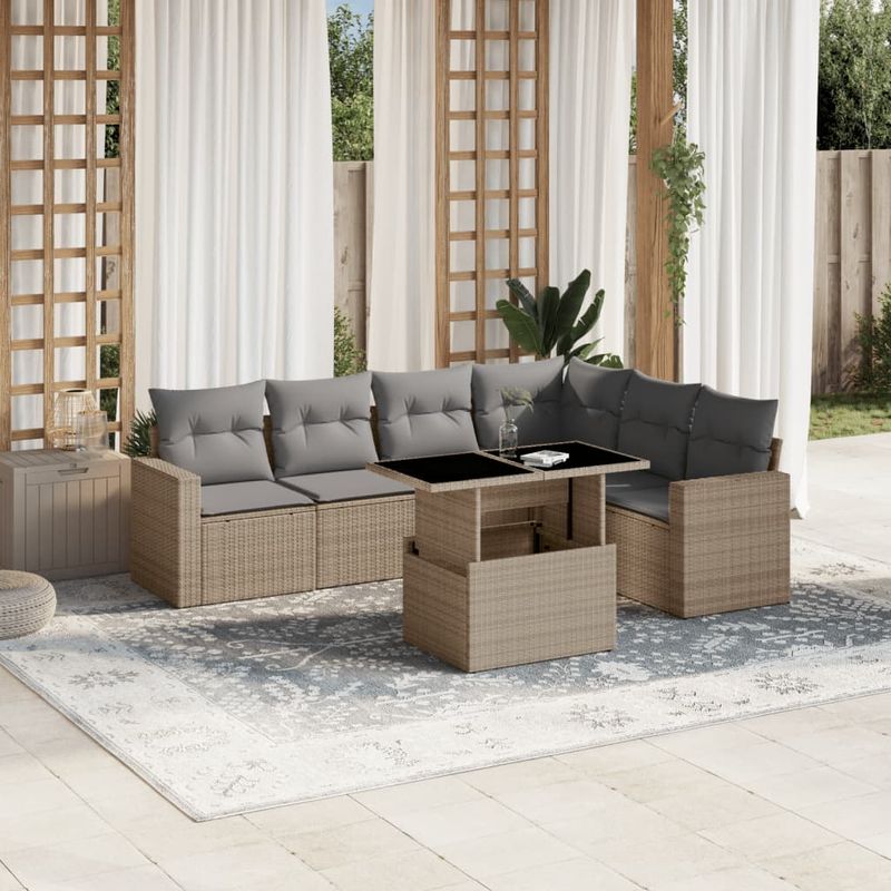 Casa si Gradina - Gradina si terasa - Mobilier exterior - Seturi mobila gradina - Set canapele de gradina, 7 piese, cu perne, bej, poliratan - Infinity.ro