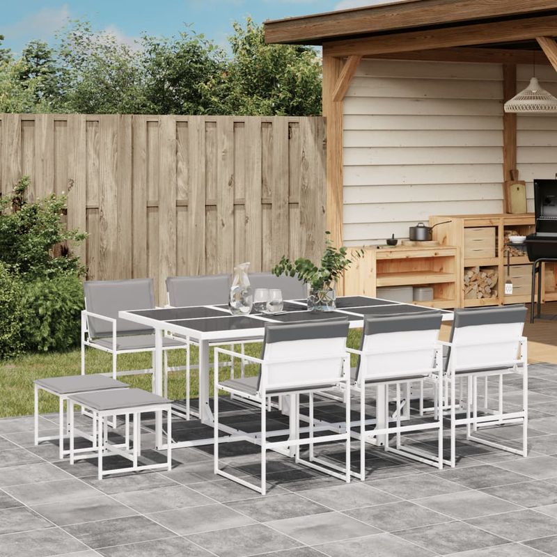 Casa si Gradina - Gradina si terasa - Mobilier exterior - Seturi mobila gradina - Set mobilier de gradina, 11 piese, cu perne, alb, textilena - Infinity.ro