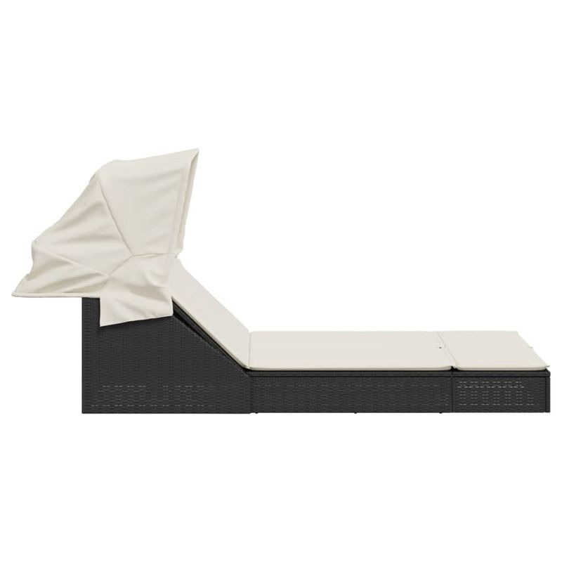 Casa si Gradina - Gradina si terasa - Mobilier exterior - Scaune si sezlonguri gradina - Sezlong dublu cu baldachin si perne, negru, poliratan - Infinity.ro
