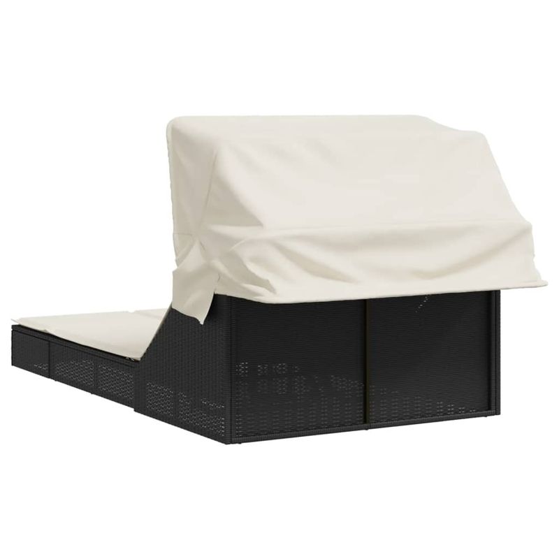 Casa si Gradina - Gradina si terasa - Mobilier exterior - Scaune si sezlonguri gradina - Sezlong dublu cu baldachin si perne, negru, poliratan - Infinity.ro
