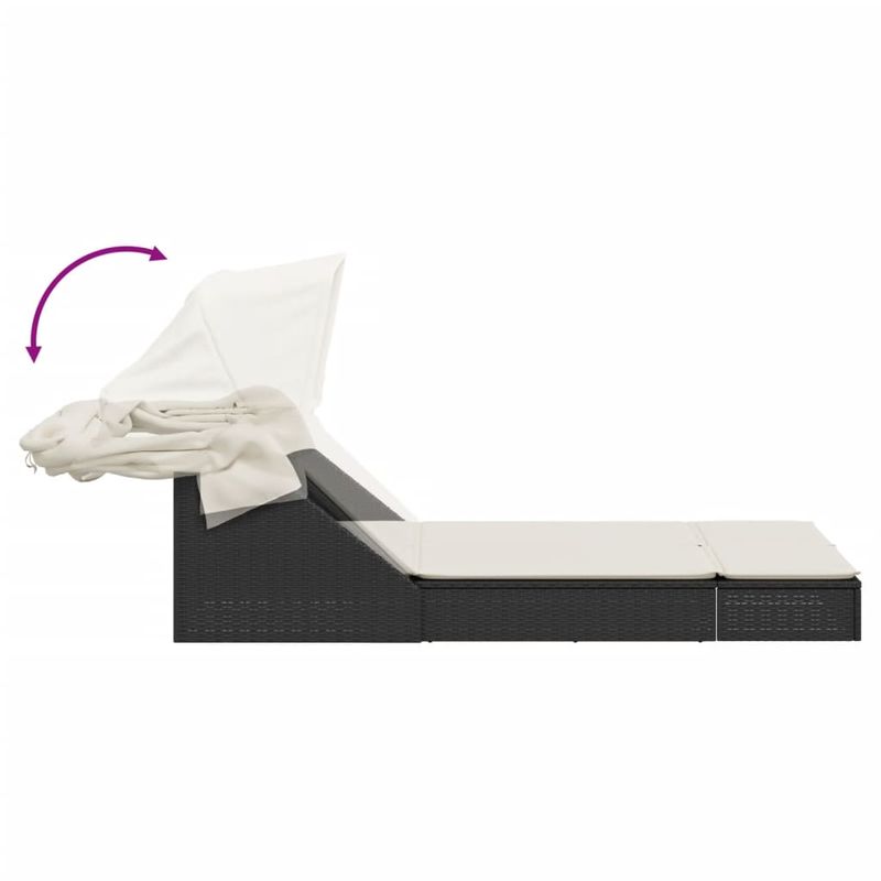 Casa si Gradina - Gradina si terasa - Mobilier exterior - Scaune si sezlonguri gradina - Sezlong dublu cu baldachin si perne, negru, poliratan - Infinity.ro