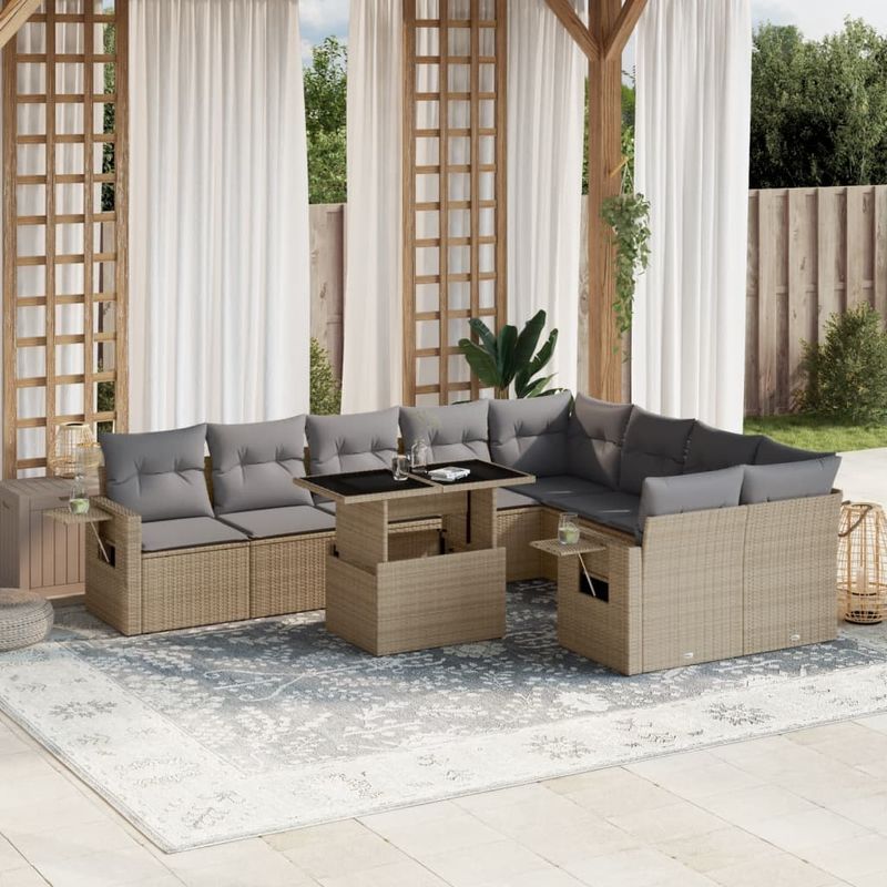 Casa si Gradina - Gradina si terasa - Mobilier exterior - Seturi mobila gradina - Set canapele de gradina cu perne, 10 piese, bej, poliratan - Infinity.ro