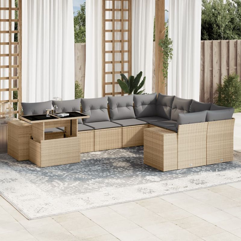 Casa si Gradina - Gradina si terasa - Mobilier exterior - Seturi mobila gradina - Set canapele de gradina cu perne, 10 piese, bej, poliratan - Infinity.ro