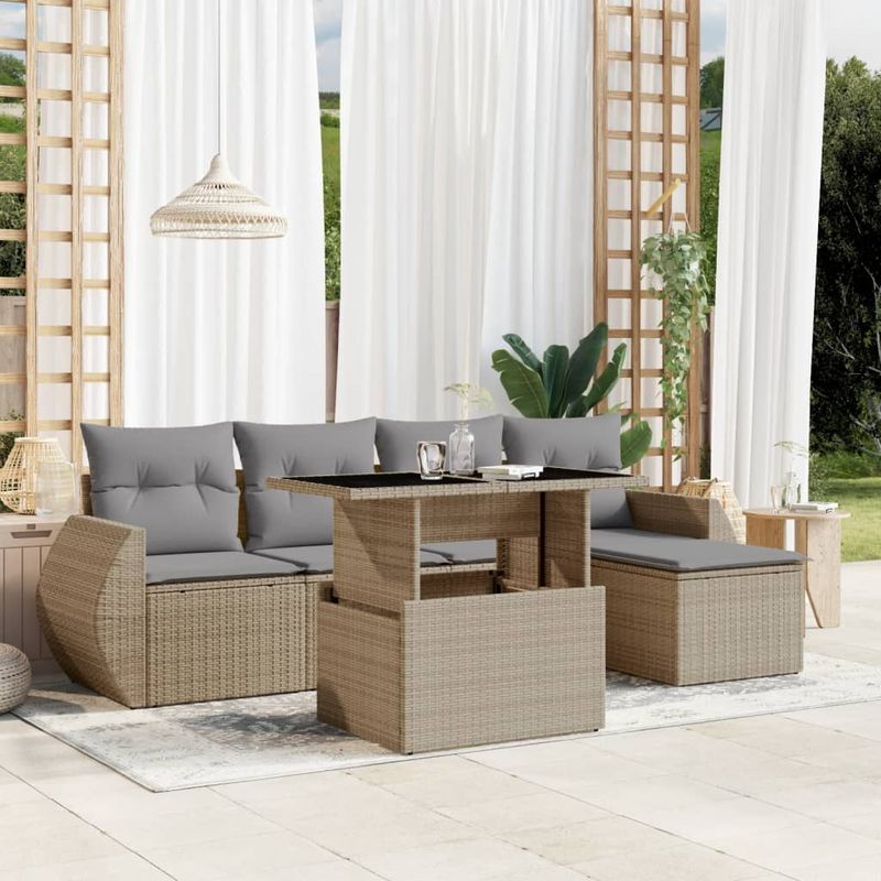 Casa si Gradina - Gradina si terasa - Mobilier exterior - Seturi mobila gradina - Set canapele de gradina cu perne, 6 piese, bej, poliratan - Infinity.ro
